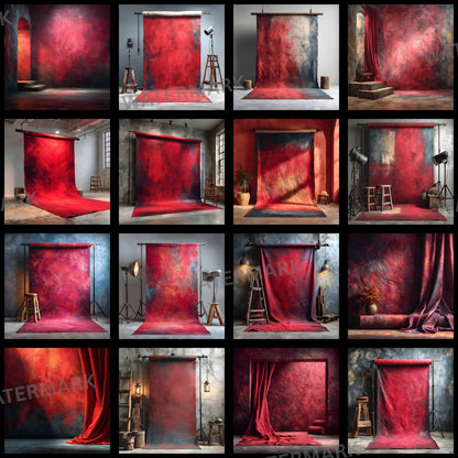Abstract Red Painted Canvas Digital Backdrop, Artistic Photography Background for Unique Portraits, High-Resolution Textures, Square Format for Creative Projects