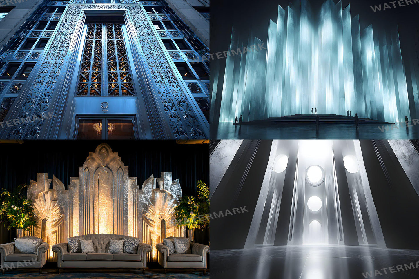 Art Deco Skyscraper Photography Backdrops | Digital Studio Wedding Backgrounds | Maternity Master Overlay Set Backdrops, Backgrounds