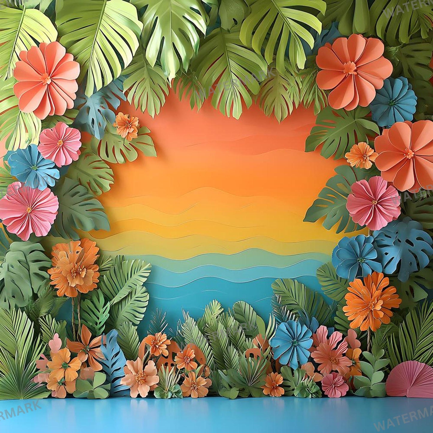Tropical Luau Backdrops - Vibrant Beach & Palm Tree Digital Backgrounds for Summer Photography - Tropical, Hawaii, Studio Backgrounds