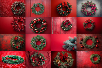 Christmas Wreath Scene Backdrops - Festive Holiday Photo Overlays for Digital Artists  Photographers 00x00px PNGs Commercial Use