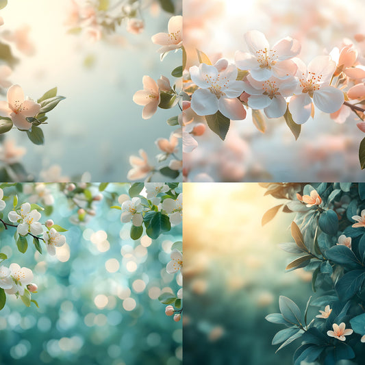 Spring Blossom Leaves Digital Backdrop, Nature Photography Background, Floral Photo Prop High-Res Image for Composites
