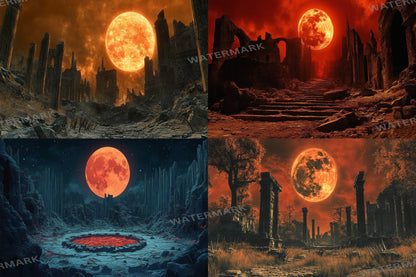 Blood Orange Moon streaming background, 16:9 ratio. Dark sky with a fiery orange moon, perfect for TV wallpaper or digital backdrops