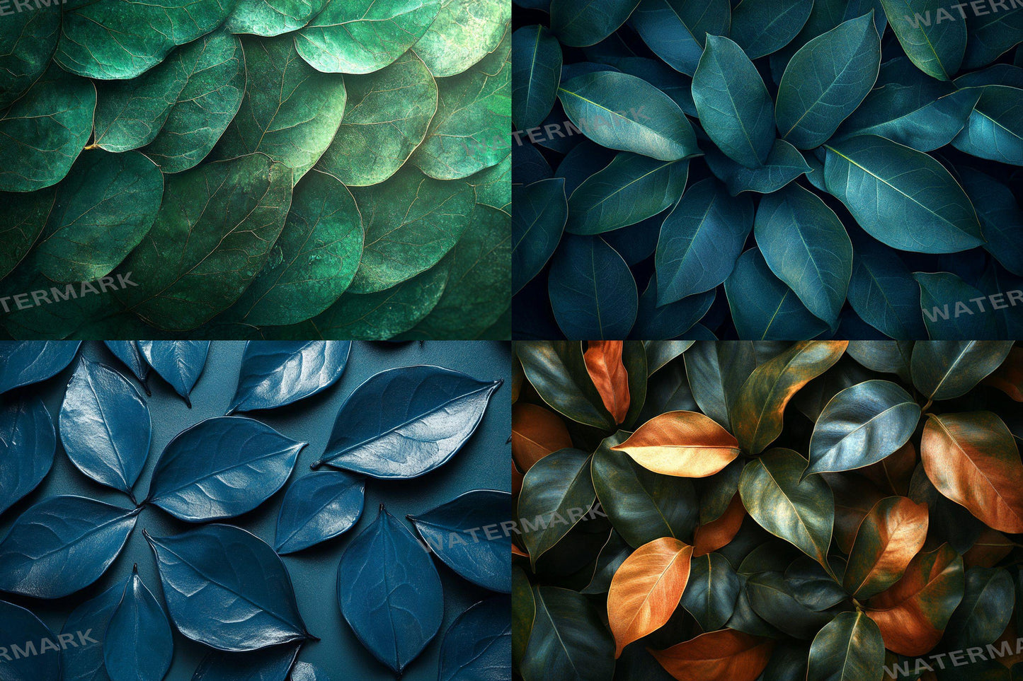 Ficus Leaves Digital Backdrops: 4Green Botanical Nature Textures for Photography & Tropical Art - Leafy Green Textured Backgrounds