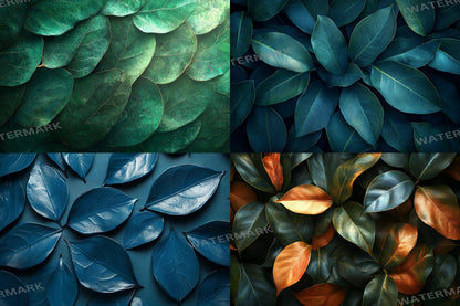 Ficus Leaves Digital Backdrops: 4Green Botanical Nature Textures for Photography & Tropical Art - Leafy Green Textured Backgrounds
