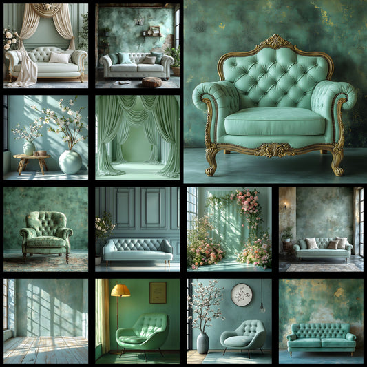 Pastel Green Photography Backdrop, Serene Square Digital Background for Portrait, Newborn, and Product Photography, Soft Hues, Dreamy Photo Booth Prop
