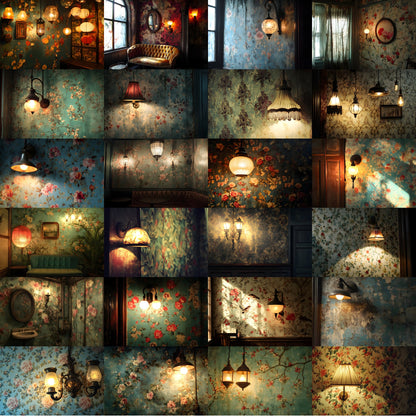 Vintage Wallpaper Room Digital Backdrop, Photography Backgrounds, Antique Interior Photo Prop, High-Res Image for Photographers