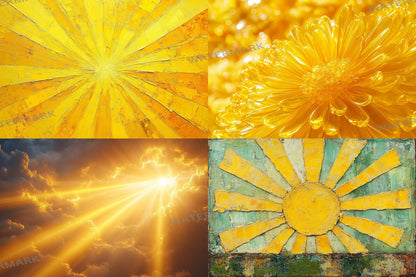 Yellow Sunburst Backdrop: 2PNGs for Retro Photo Backgrounds, Pop Art Photography Props, Groovy Sunshine Digital Backdrops