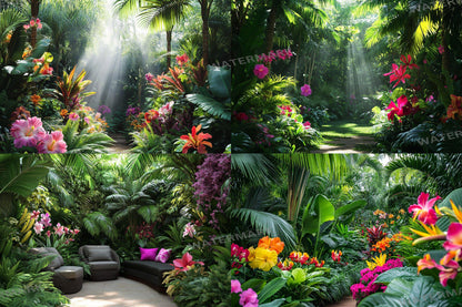 Tropical Secret Retreat Backdrop: PNGs for Exotic Island Photo Editing, Hidden Jungle Paradise Scenes, Lush Summer Digital Backdrops.