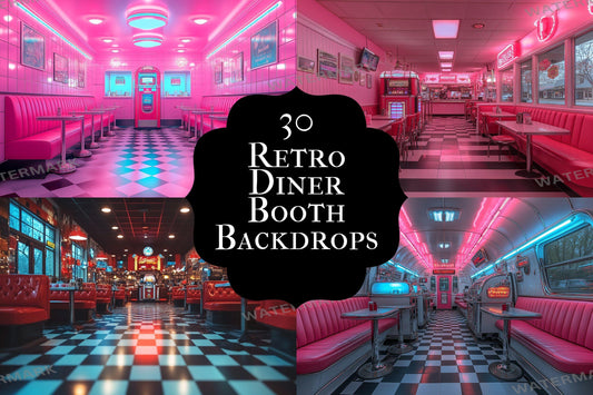 Retro Diner Backdrop: 3PNGs for Vintage Photo Editing, s Style Photography Props, Classic American Diner Digital Backdrops