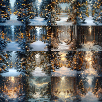 Enchanted Forest Backdrops - Magical Digital Backgrounds for Photography, Photoshop Overlays & Winter Wonderland Backgrounds