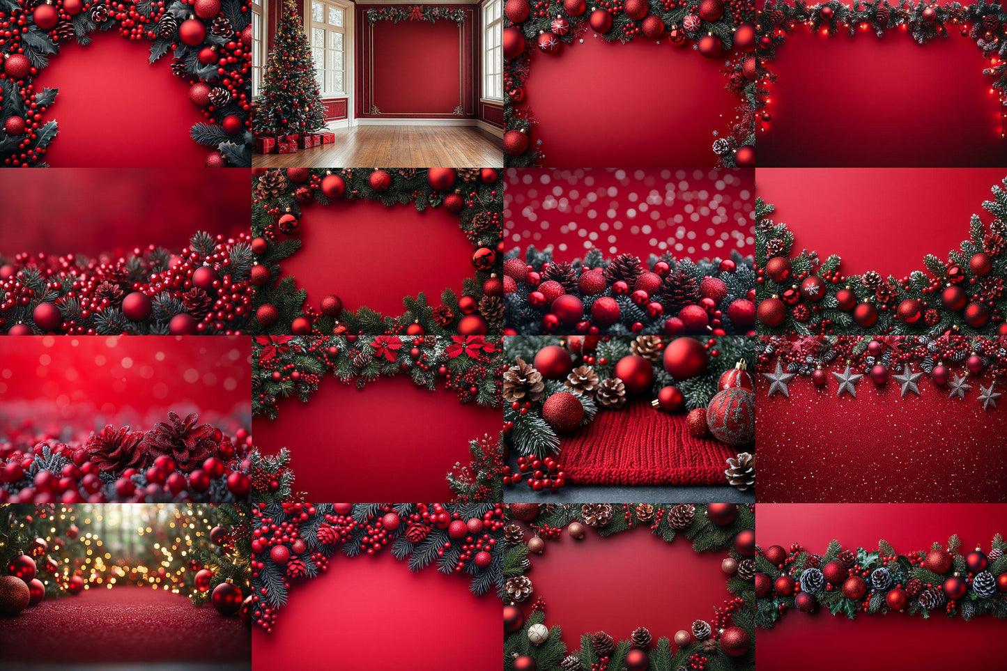 Festive Red Christmas Digital Backdrops - Holiday Junk Journal & Scrapbook Papers - Xmas Textured Backgrounds - Printable Digital Art