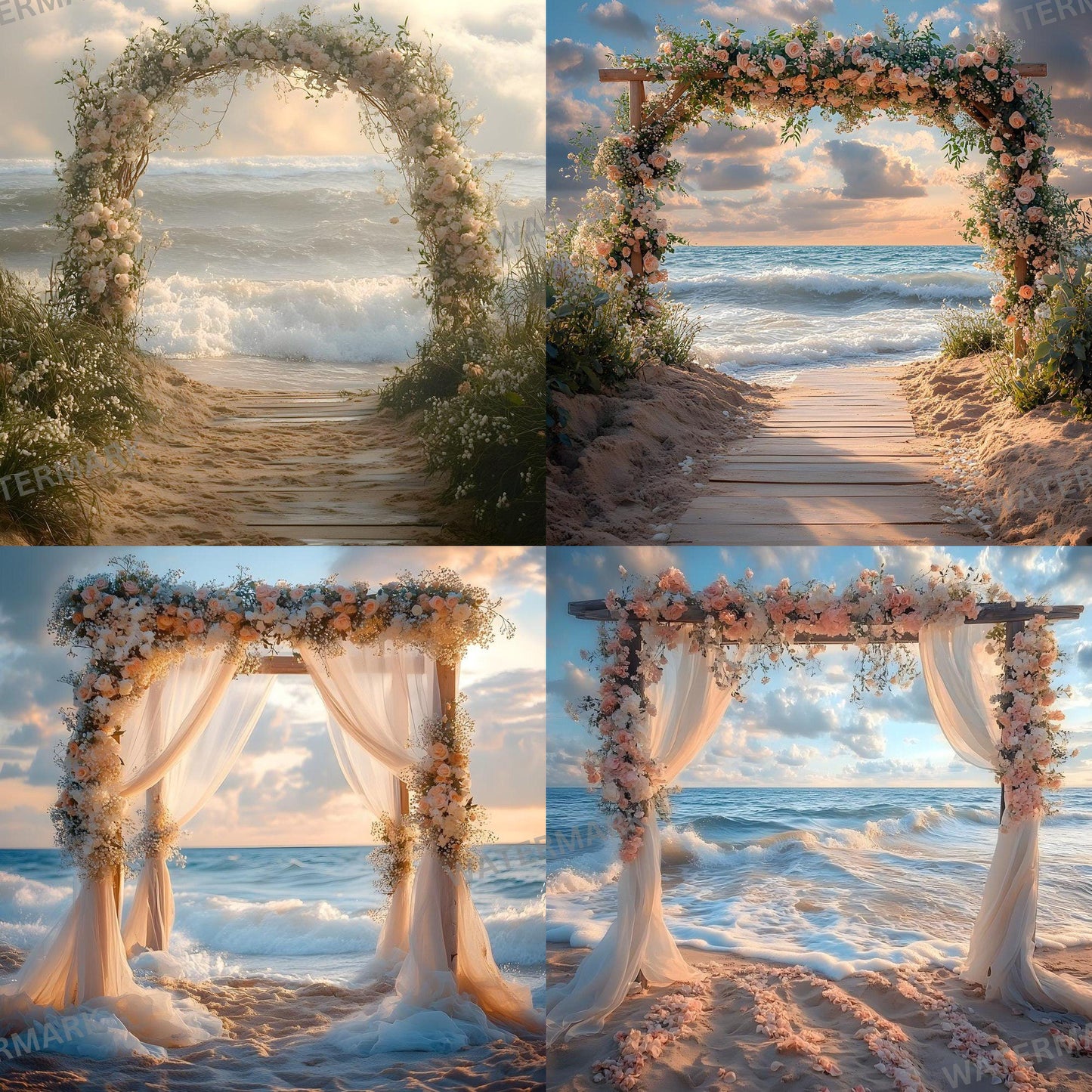 Stunning Beach Wedding Backdrops | Ocean-Themed Ceremony Arches for Seaside Weddings - Floral Arch Backgrounds - Maternity Backdrops