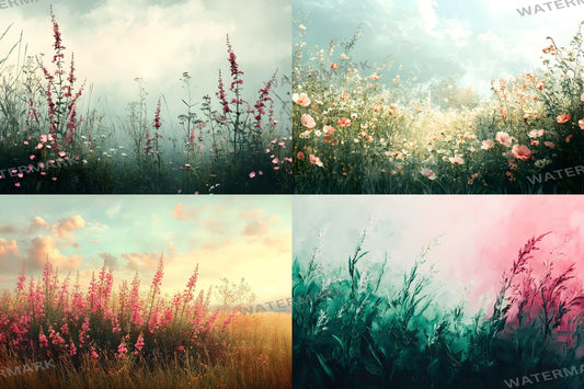 Blush Meadow Backdrops | Soft Floral Landscape | Dreamy Wildflowers | Pastel Spring Fields | Digital Backgrounds - Spring Floral Backdrop