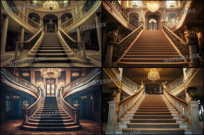 Grand Staircase Digital Backdrop, Interior Photography Background, Elegant Chateau Stairwell, Fantasy Castle Photo, Historic Hallway