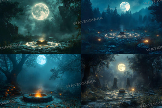 Moonlit Witch Circle Backdrops for Digital and Video Use | Mystical Forest Circles and Magical Scenes for Fantasy Photography & Videos