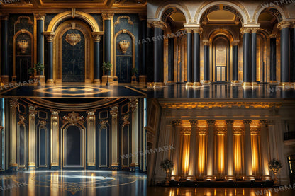 Art Deco Palace Backdrops - Luxury Golden Ballroom & Vintage Glam Photography Backgrounds - Maternity, Wedding Backdrops, Backgrounds