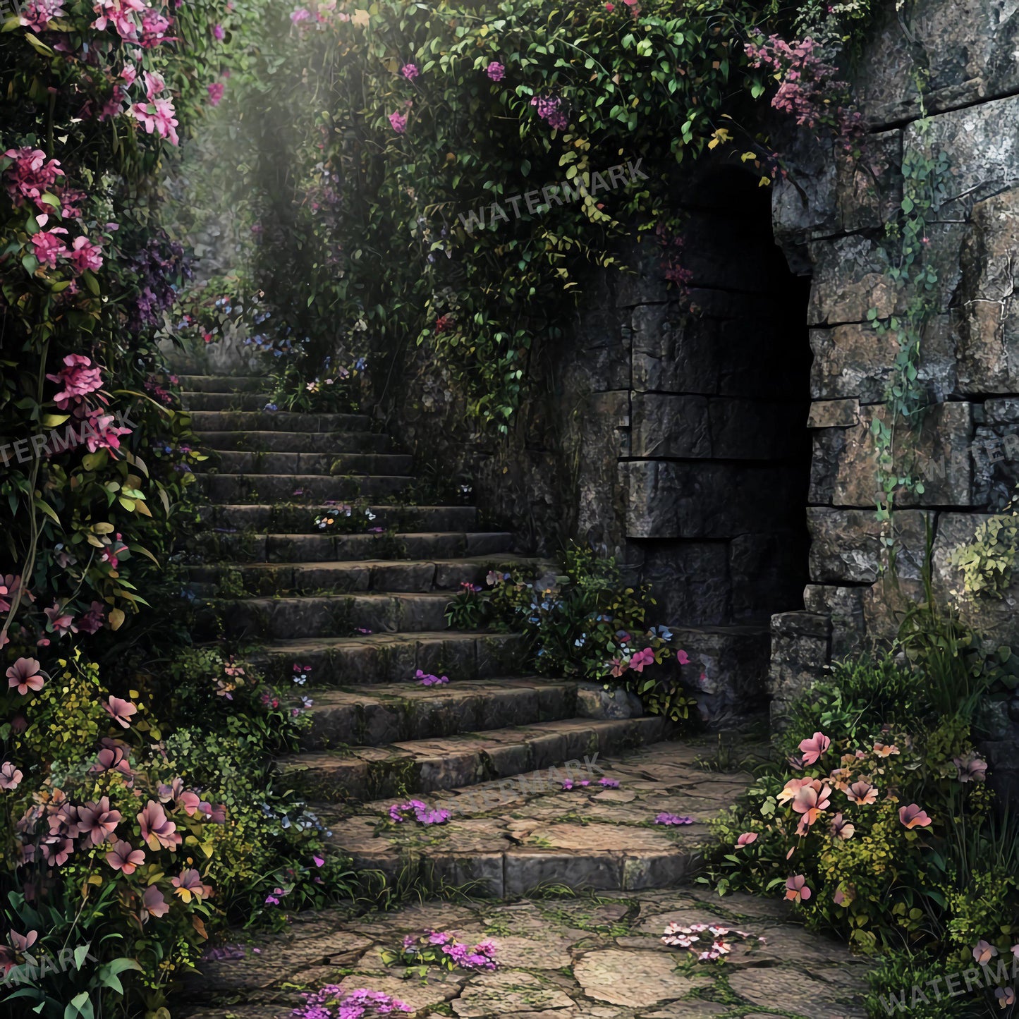 Secret Garden Digital Background, Forest Tree, Digital Backdrop, Nature, Photoshop Composite, Floral Background, Flower Garden backdrops