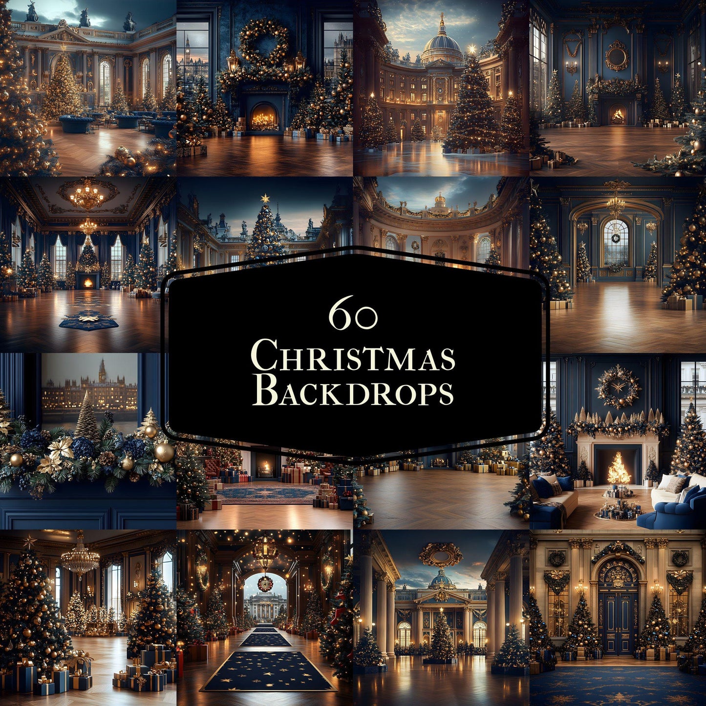 Christmas Backdrops | Digital Holiday Backgrounds | Festive Xmas Scenes
