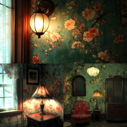 Vintage Wallpaper Room Digital Backdrop, Photography Backgrounds, Antique Interior Photo Prop, High-Res Image for Photographers