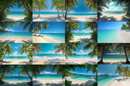 Tropical Beach Paradise Digital Backdrops - 3High-Resolution PNGs for Photography - 00x00px Commercial Use Allowed Ref SB812