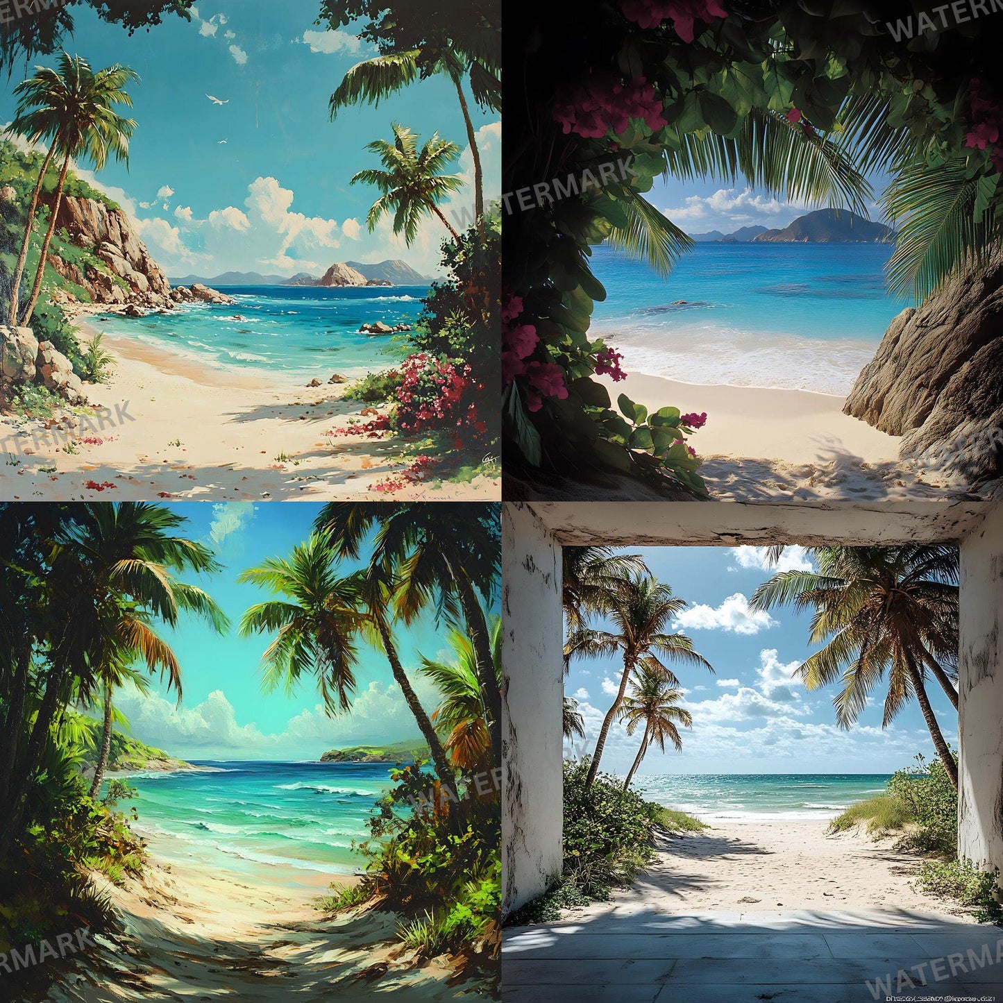 Tropical Paradise Backdrops - Stunning Beach, Sunset & Crystal Waters Digital Backgrounds - Beach Portrait Studio Backgrounds