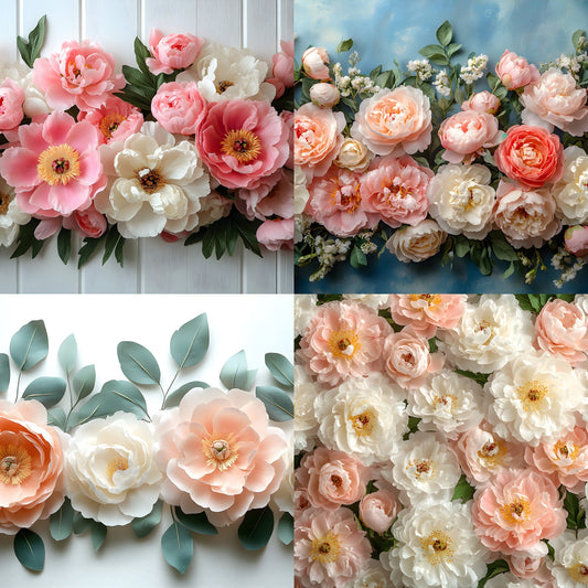 Peony Blush Floral Wall Digital Backdrop, Flower Photography Background for Spring Portraits, Wedding Photo Booth, High-Resolution Images