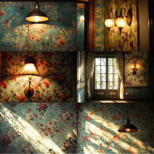 Vintage Wallpaper Room Digital Backdrop, Photography Backgrounds, Antique Interior Photo Prop, High-Resolution Download for Photographers