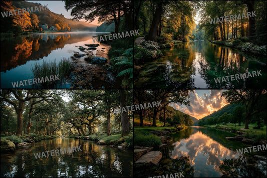 Tranquil Lake Digital Backdrop, Lush Greenery Background, Scenic Photography Prop, Serene Nature Photo Overlay, Peaceful Waterscape Image