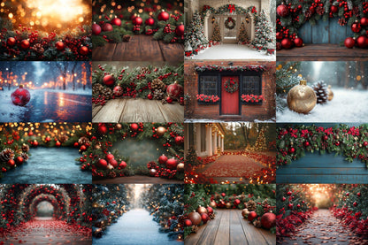 Christmas Outdoor Backgrounds Collection ��������� Winter Holiday-Themed Photoshop Backdrops for Festive Photography & Seasonal Photo Editing