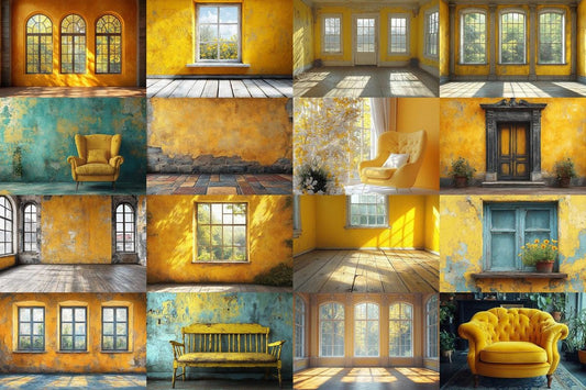 Yellow Vintage Room Backdrops - Warm Aesthetic PNGs for Digital Art Photography  Design - 00x00px 32 Ratio