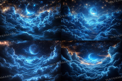 Starry Night Sky Backdrop: 5PNGs for Celestial Galaxy Photography, Cosmic Space Universe Scenes, Twinkling Star Digital Backdrops.