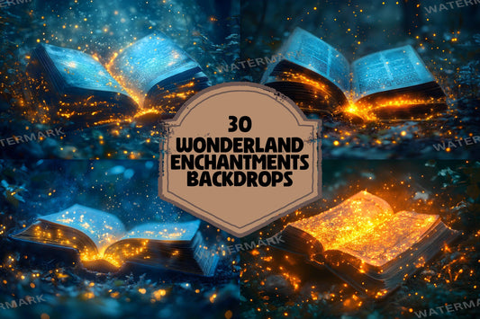 Books Wonderland Enchantments Digital Backdrop Set - Magical Glowing Book Backgrounds for Fantasy Fairy Tale Photoshop Composite Photography