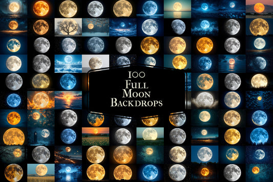 Full Moon Digital Backdrop Collection - Night Sky Backgrounds with Moon & Stars for Fantasy Celestial Photoshop Composite Photography