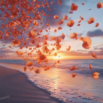 Sunset Oasis Backdrops, Dreamy Beach Photography Backgrounds, Pink Petal Shoreline Scenes, Sunset Beach Wedding and Maternity Backdrops