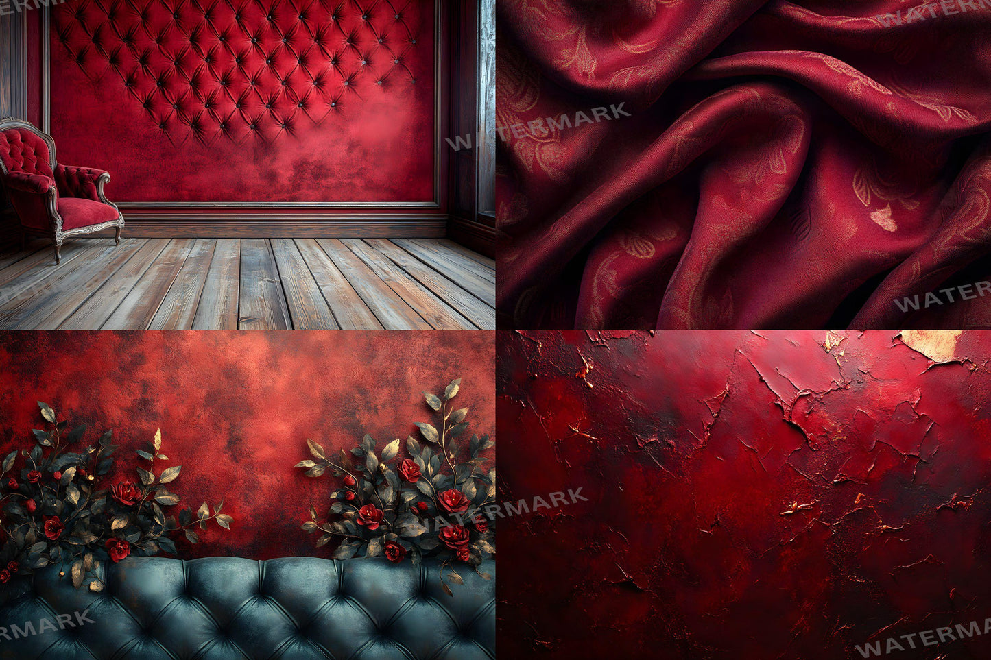 Crimson Velvet Backdrops, Rich Red Fabric Texture Digital Background, Luxurious Moody Romantic Studio Photo Booth Prop, Elegant Drapes