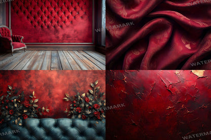 Crimson Velvet Backdrops, Rich Red Fabric Texture Digital Background, Luxurious Moody Romantic Studio Photo Booth Prop, Elegant Drapes