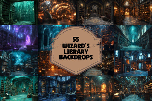 Wizard���������s Library Backdrops | Magical Study | Mystical Bookshelves | Fantasy Digital Backgrounds - Wizarding School Backdrops