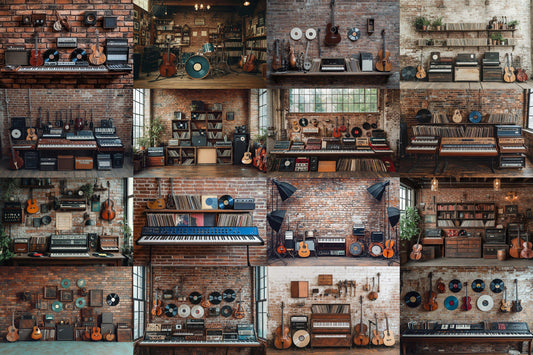 Vintage Music Loft Backdrops, Artistic Backdrops for Bohemian and Retro-Inspired Photography & Photoshop -
