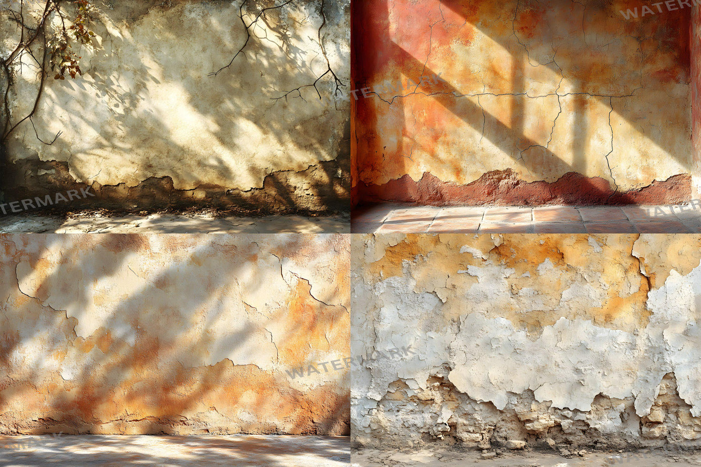 Sunlit Clay Wall Backdrop, Rustic Textured Background, Aged Plaster Walls, Warm Earthy Decor, Mediterranean Aesthetic, Photography Setting