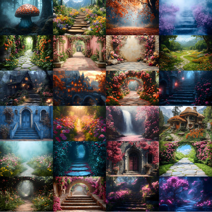 Alice in Wonderland Backdrop Set, Fantasy Storybook Digital Backgrounds for Photography, Whimsical Party Photo Booth, Images