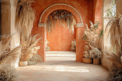 Boho Terracotta Backdrops - Warm Rustic Pampas & Elegant Archway Digital Backgrounds for Photoshop, Master Overlays, Maternity, Wedding