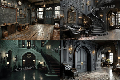 Dark Academia Boarding School Digital Backdrop, Photography Background, Moody Portrait, Printable Photography, Instant Download, Ratio