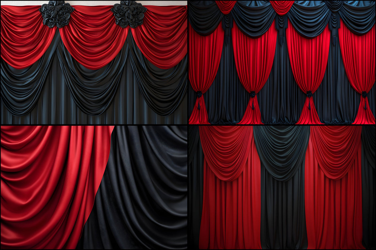 Scarlet Red Black Drapes Photography Backdrop, Digital Background for Portrait, Elegant Photo Booth, Studio Prop