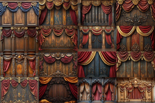 Antique Carved Panels Backdrop: 3PNGs for Commercial Photography, Historical Detail, Refined Ornate Digital Backdrops