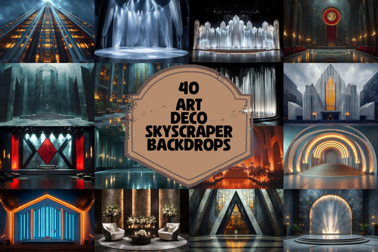 Art Deco Skyscraper Photography Backdrops | Digital Studio Wedding Backgrounds | Maternity Master Overlay Set Backdrops, Backgrounds