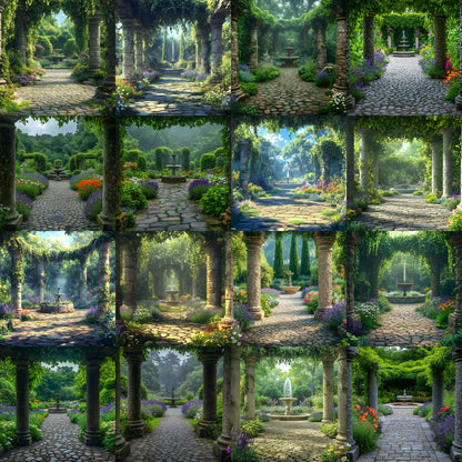 Secret Garden Digital Backdrop, Stone Pillars Photography Background, Enchanted Forest Scene, for Photographers, Whimsical Photo Booth Prop