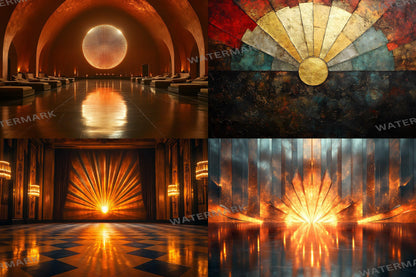 Sunburst Deco Digital Backdrops | Art Deco Sunburst Textures | Golden Sunburst Backgrounds for Photoshop, Photography & Composites