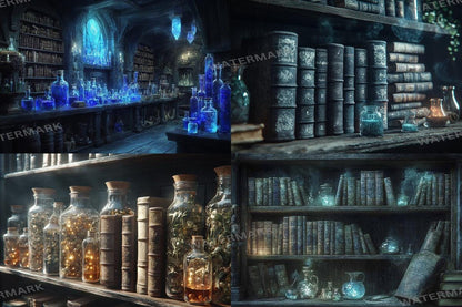 ALCHEMISTS LIBRARY - 4Magical Witchcraft Photography Backdrops in Warm Aesthetic Ideal for Artists  Designers