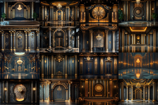 Deco Glamour Backdrops, Art Deco Photoshop Backgrounds, Luxury Overlays, Wedding Backdrop - Maternity Backdrops - Luxury Room Backgrounds