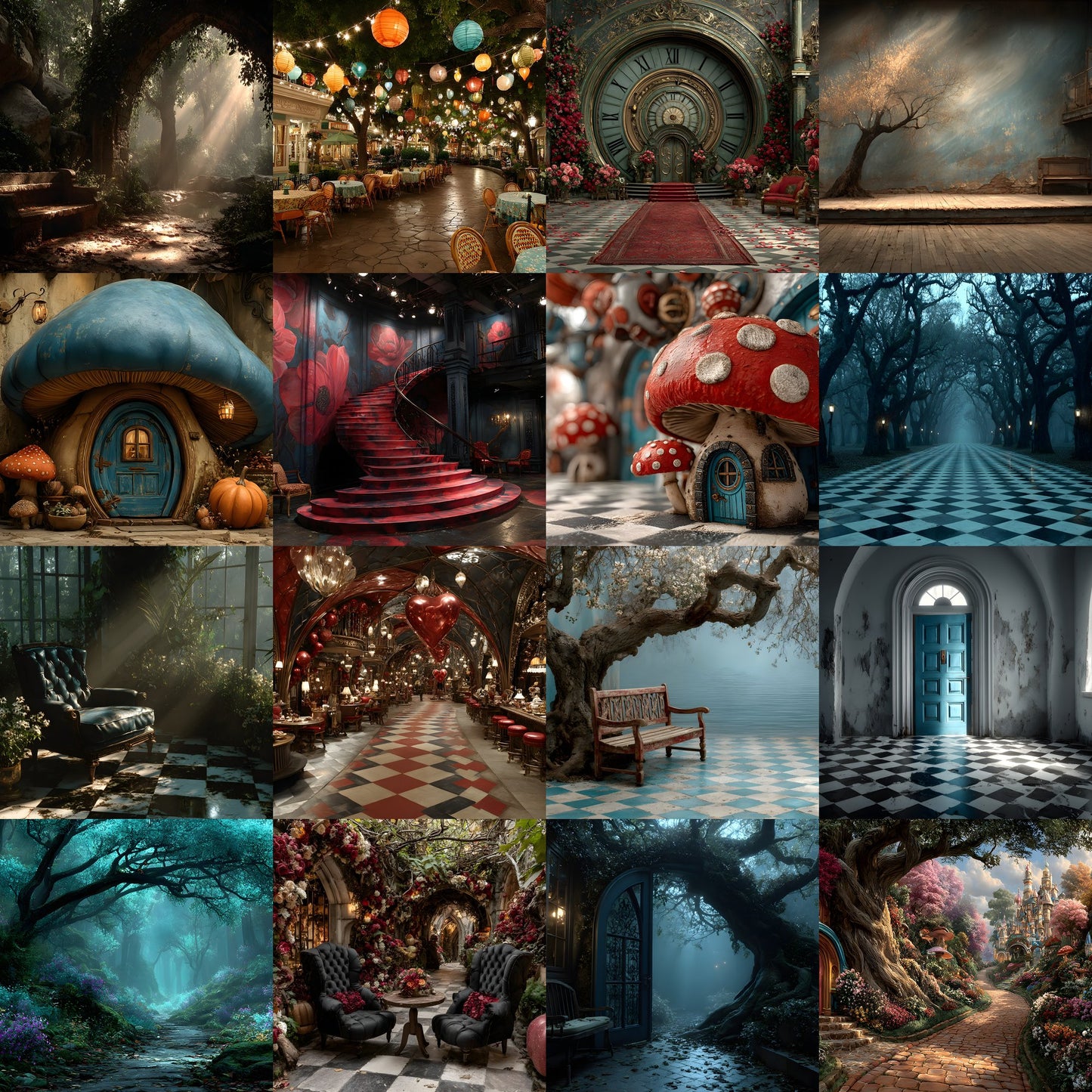 Alice in Wonderland Backdrop Bundle, Whimsical Digital Backgrounds for Photography, Fantasy Portrait Photography, Storybook Theme, Ratio